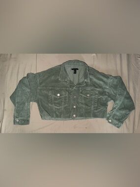 Forever 21 Cropped Corduroy Jean Jacket in Sage Green